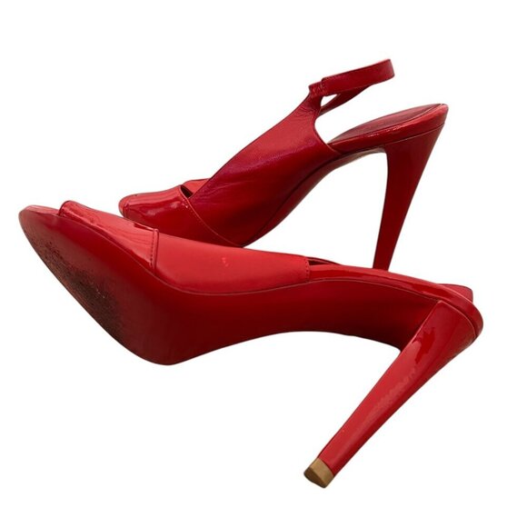 Balenciaga Womens Stilettos Heels Open Toe Slingback Patent Leather Red Size 38 - Picture 3 of 6